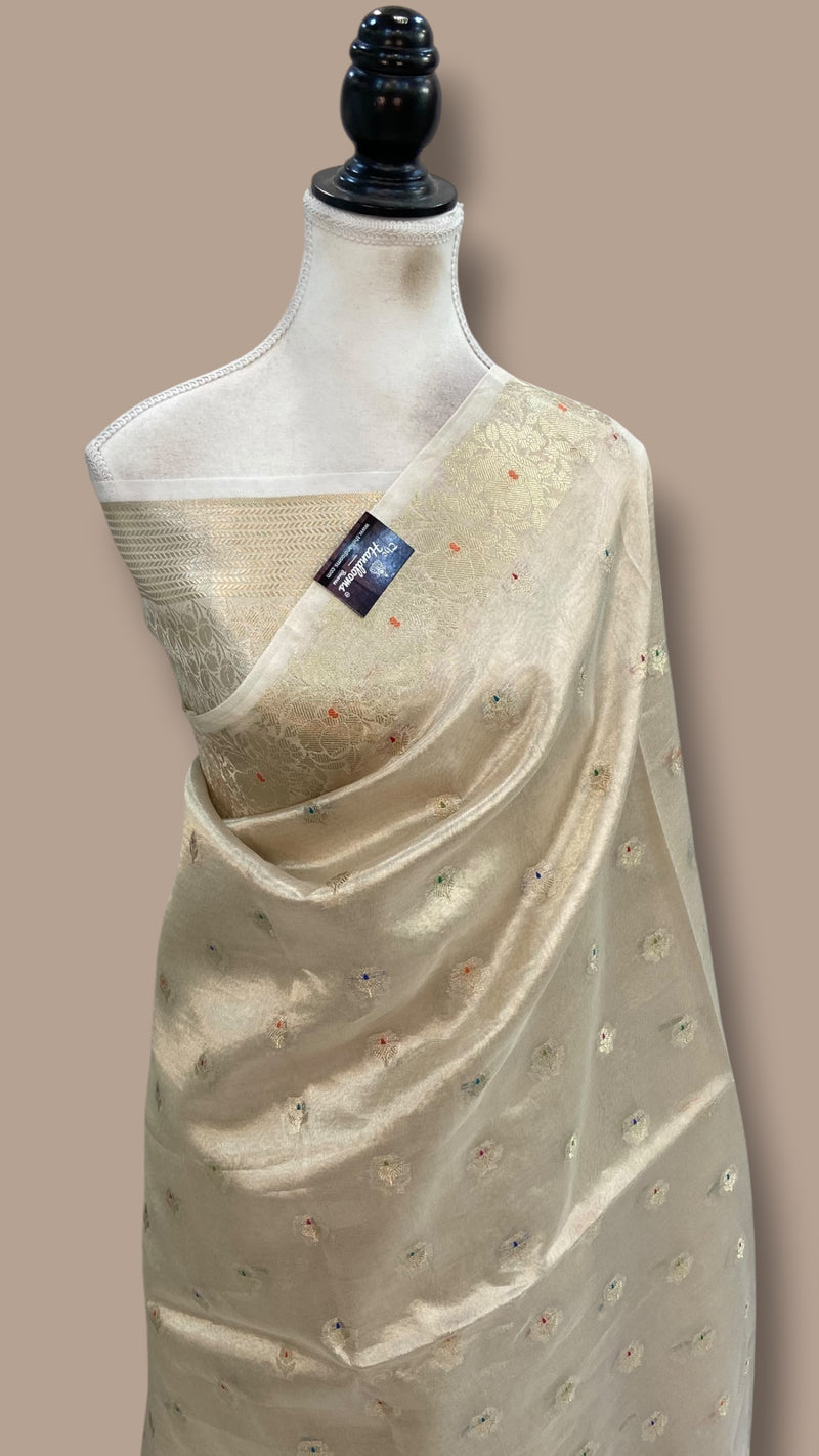 Pure Kora Tissue Tanchui Handloom Banarasi Saree