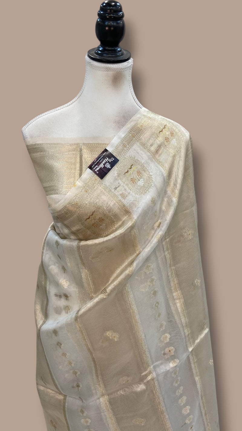Pure Kora Tissue Tanchui Handloom Banarasi Saree