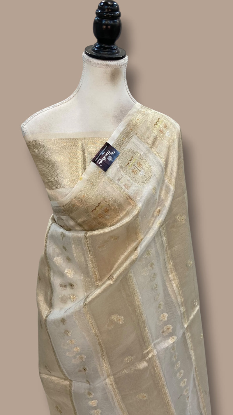 Pure Kora Tissue Tanchui Handloom Banarasi Saree