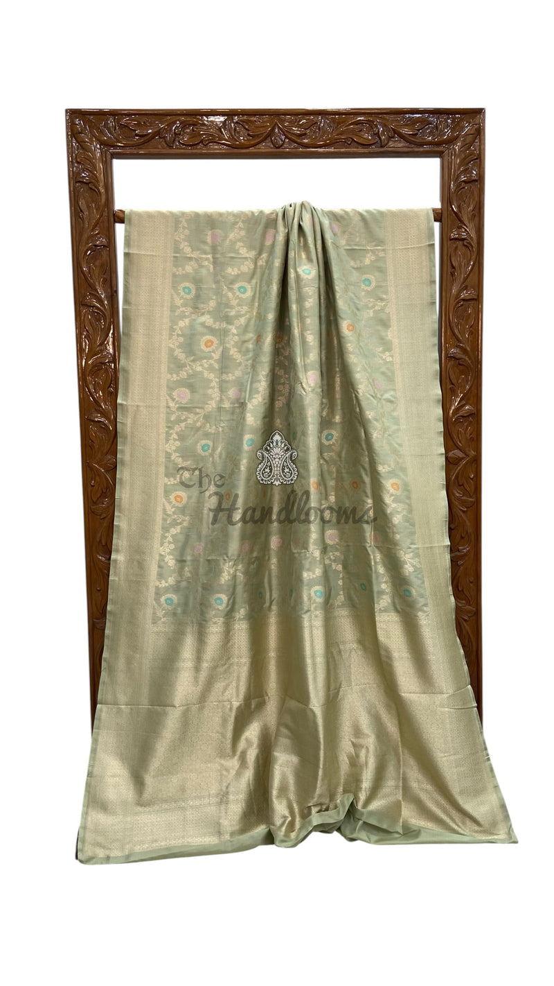 Pure Katan Silk Banarasi Handloom Saree - All Over Jaal Work With Meenakari