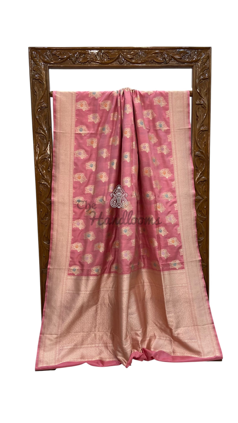 Pure Katan Silk Banarasi Handloom Saree - All Over Jaal Work With Meenakari