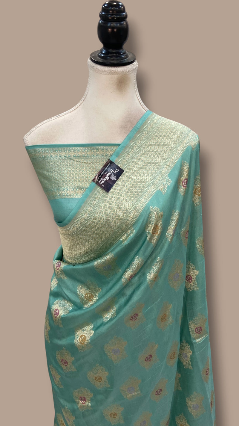 Pure Katan Silk Banarasi Handloom Saree - All Over Jaal Work With Meenakari