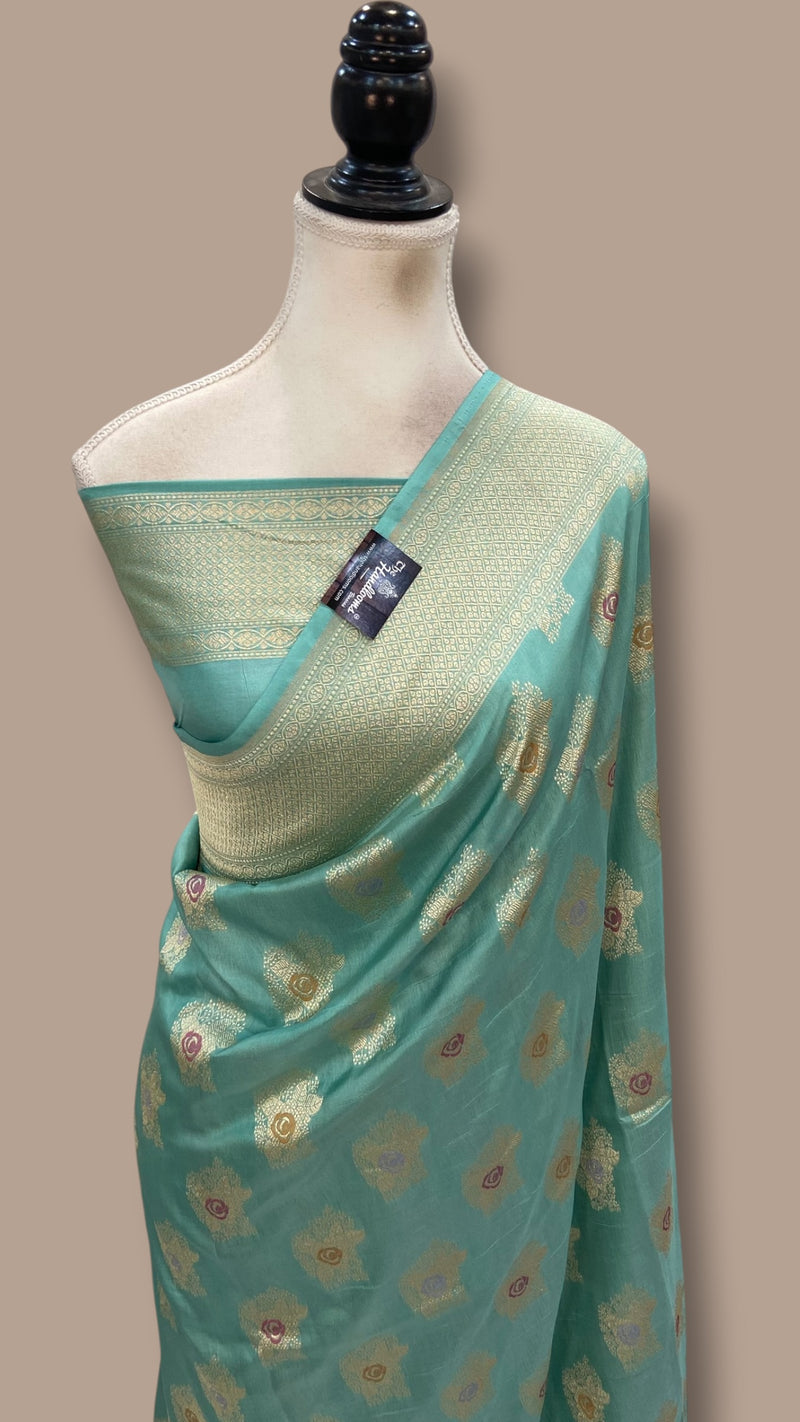Pure Katan Silk Banarasi Handloom Saree - All Over Jaal Work With Meenakari