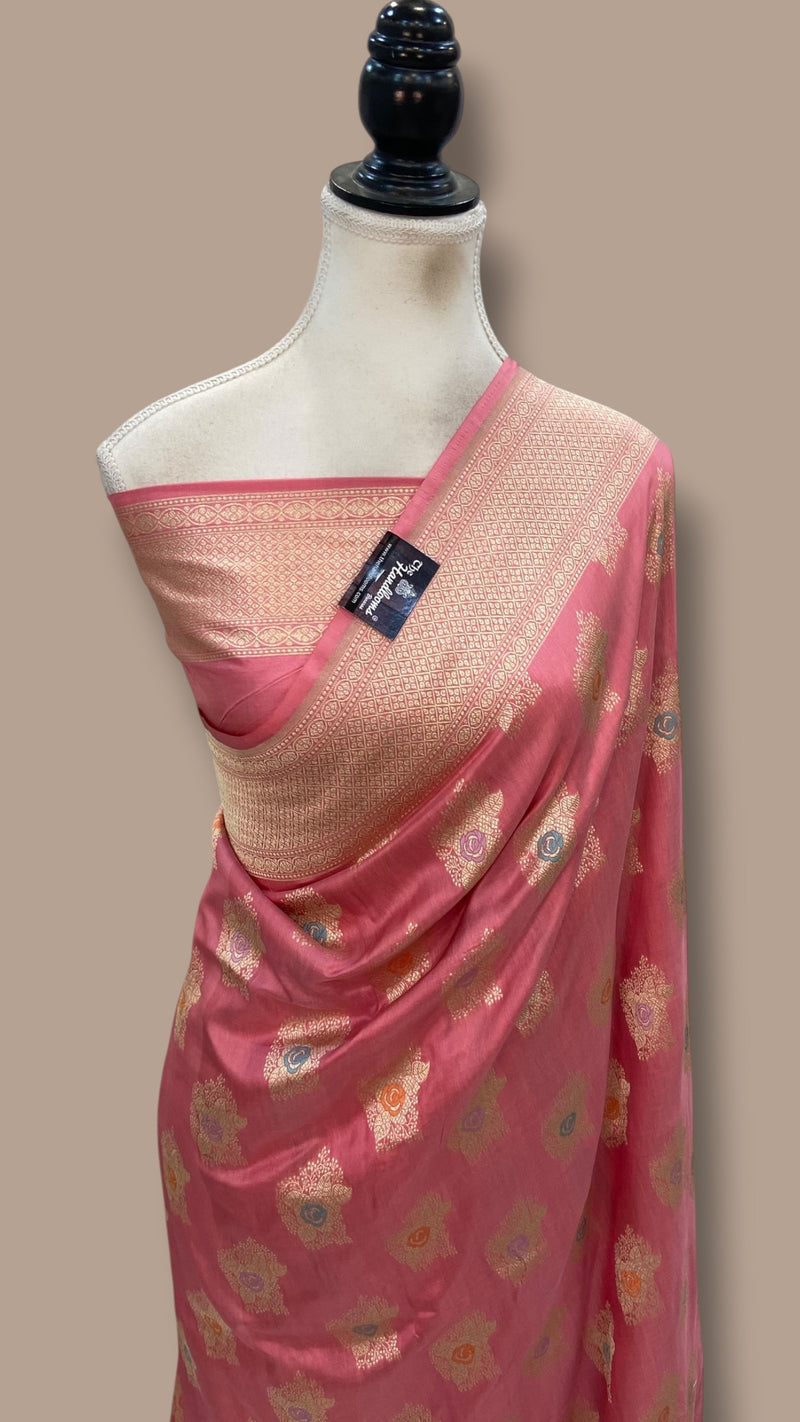 Pure Katan Silk Banarasi Handloom Saree - All Over Jaal Work With Meenakari