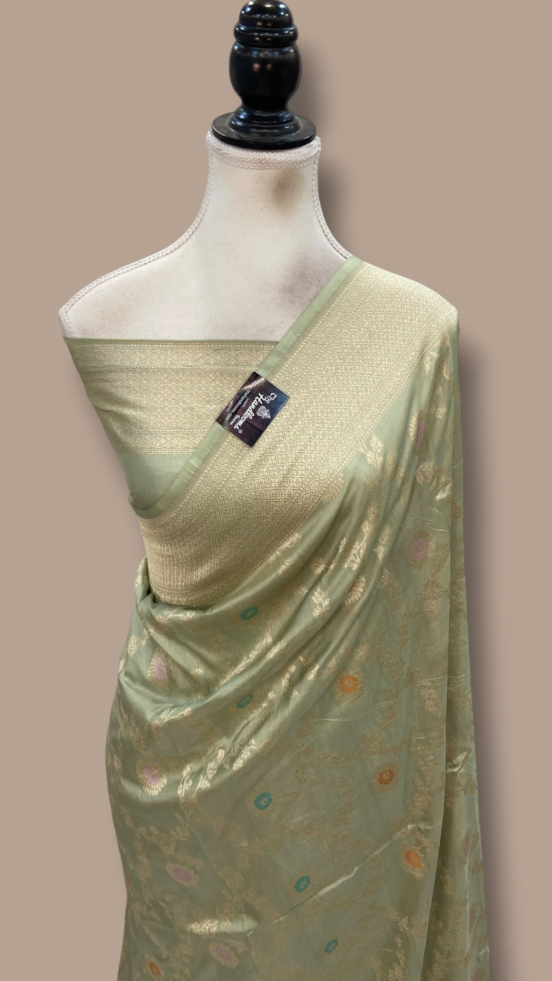 Pure Katan Silk Banarasi Handloom Saree - All Over Jaal Work With Meenakari