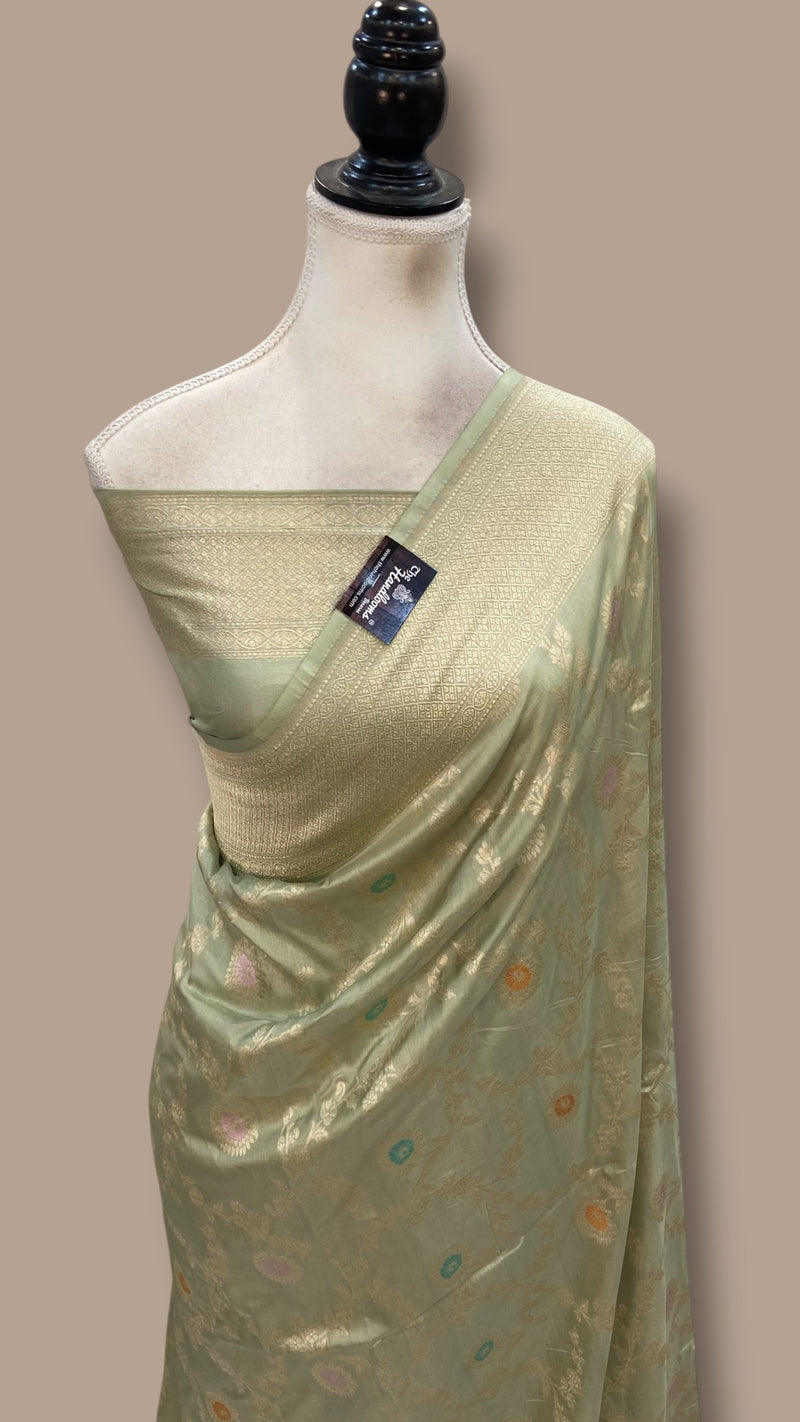 Pure Katan Silk Banarasi Handloom Saree - All Over Jaal Work With Meenakari