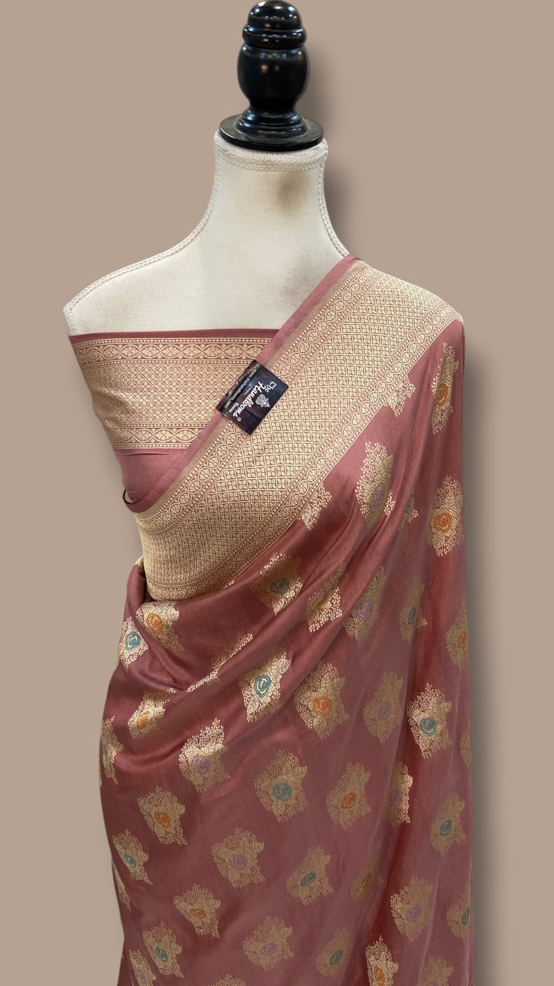 Pure Katan Silk Banarasi Handloom Saree - All Over Jaal Work With Meenakari