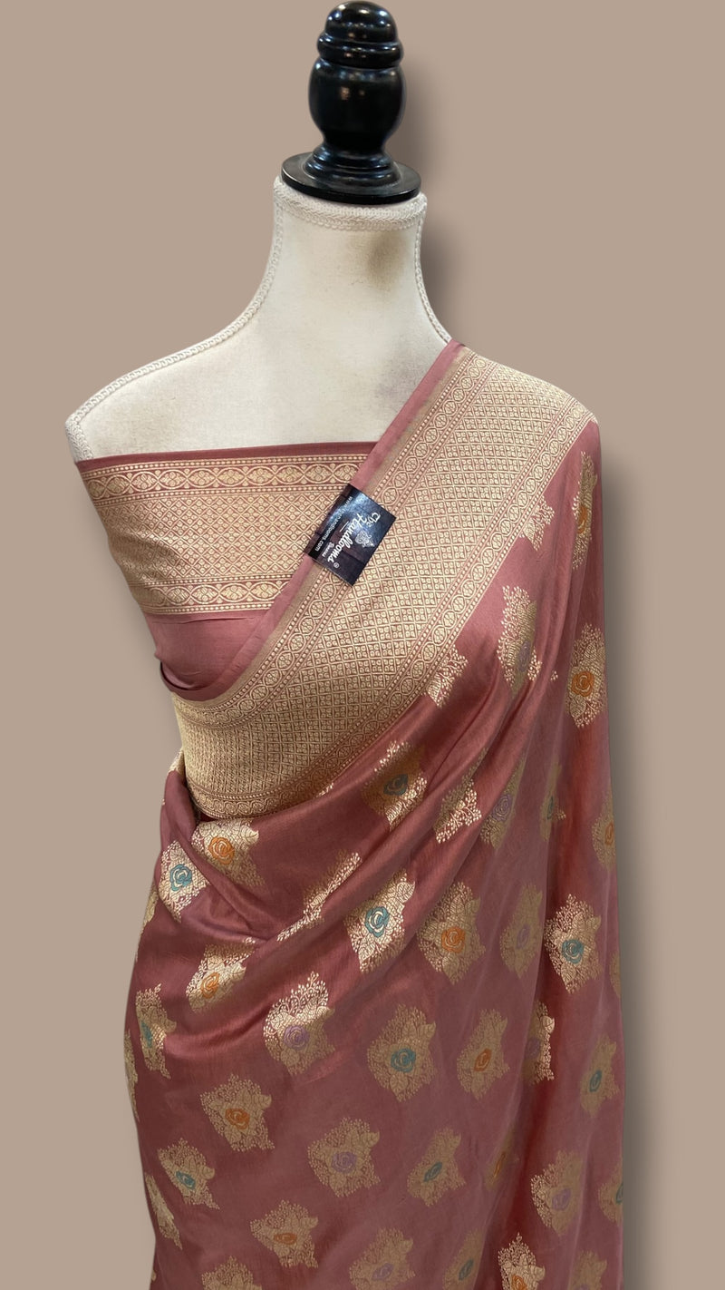 Pure Katan Silk Banarasi Handloom Saree - All Over Jaal Work With Meenakari