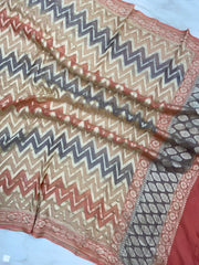 Pure Khaddi Georgette Dupatta - water zari - The Handlooms