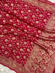 Pure Khaddi Georgette Dupatta - water zari - The Handlooms