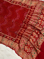 Pure Georgette Banarasi Bandhej Handloom Dupatta - The Handlooms