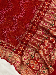 Pure Georgette Banarasi Bandhej Handloom Dupatta - The Handlooms