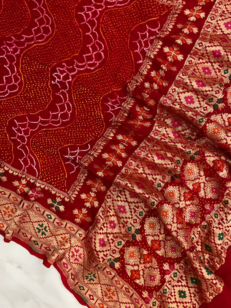 Pure Georgette Banarasi Bandhej Handloom Dupatta - The Handlooms