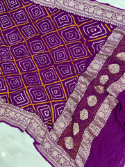 Pure Georgette Banarasi Bandhej Handloom Dupatta - Water Zari - The Handlooms