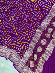 Pure Georgette Banarasi Bandhej Handloom Dupatta - Water Zari - The Handlooms