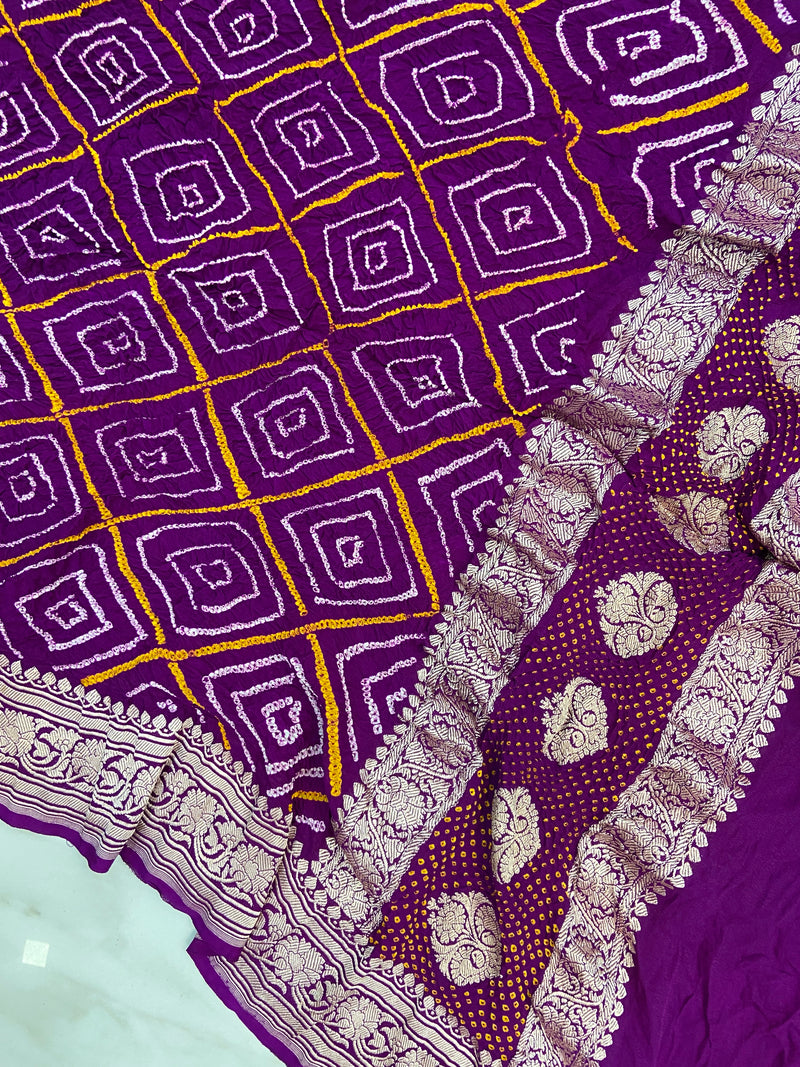 Pure Georgette Banarasi Bandhej Handloom Dupatta - Water Zari - The Handlooms