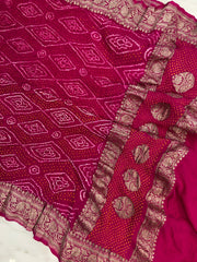 Pure Georgette Banarasi Bandhej Handloom Dupatta - Water Zari - The Handlooms