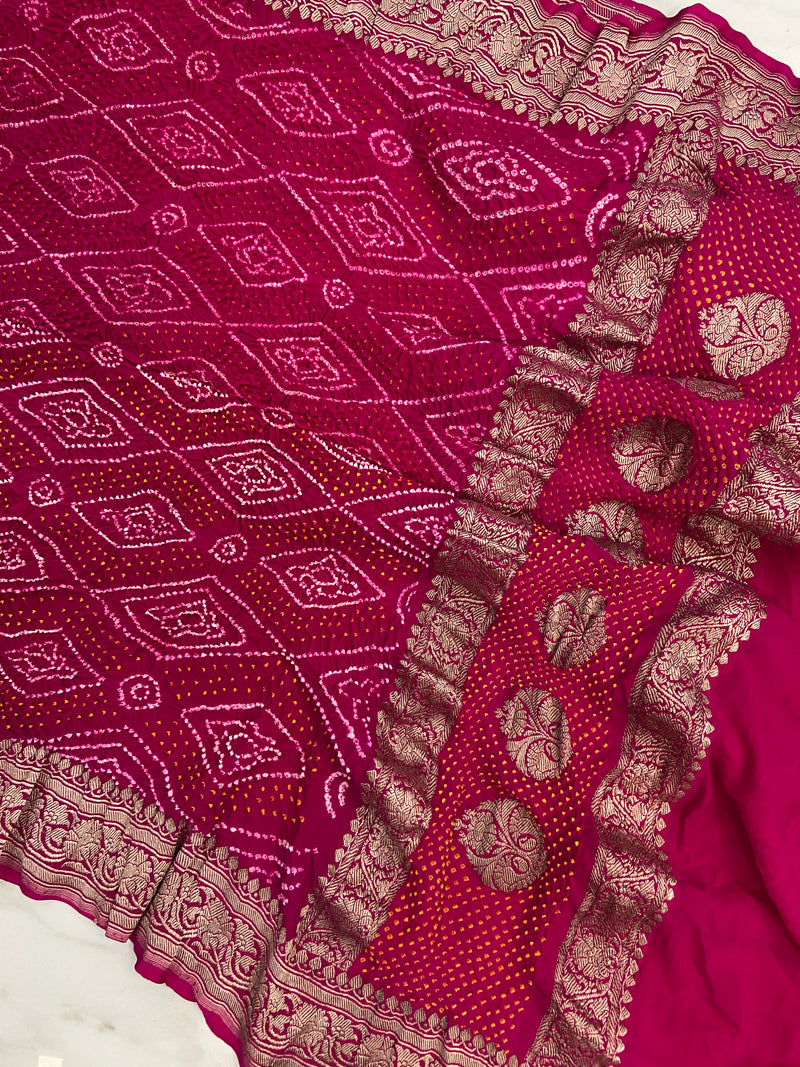Pure Georgette Banarasi Bandhej Handloom Dupatta - Water Zari - The Handlooms