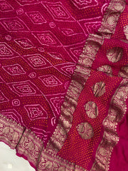 Pure Georgette Banarasi Bandhej Handloom Dupatta - Water Zari - The Handlooms