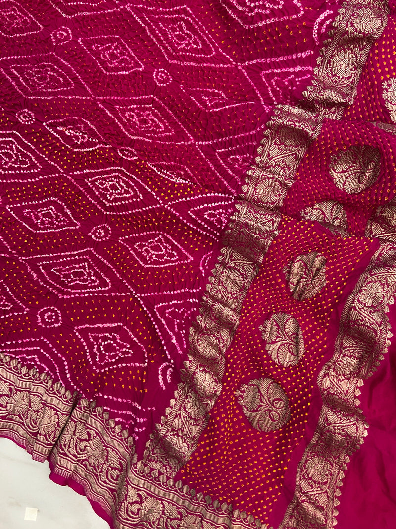 Pure Georgette Banarasi Bandhej Handloom Dupatta - Water Zari - The Handlooms