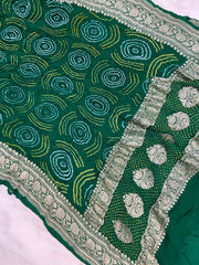 Pure Georgette Banarasi Bandhej Handloom Dupatta - Water Zari - The Handlooms