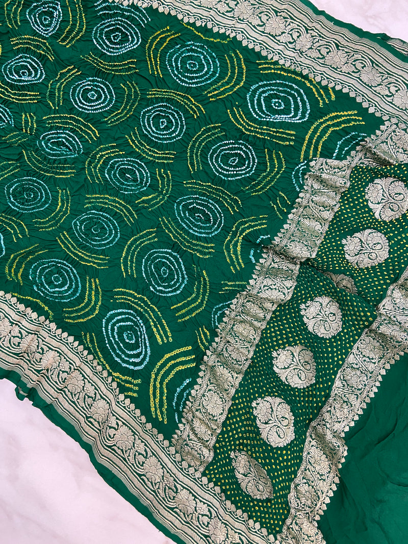 Pure Georgette Banarasi Bandhej Handloom Dupatta - Water Zari - The Handlooms