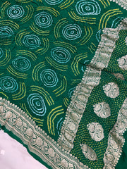 Pure Georgette Banarasi Bandhej Handloom Dupatta - Water Zari - The Handlooms