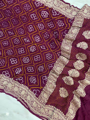 Pure Georgette Banarasi Bandhej Handloom Dupatta - Water Zari - The Handlooms