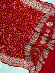 Pure Georgette Banarasi Bandhej Handloom Dupatta - Water Zari - The Handlooms