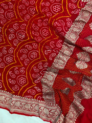 Pure Georgette Banarasi Bandhej Handloom Dupatta - Water Zari - The Handlooms