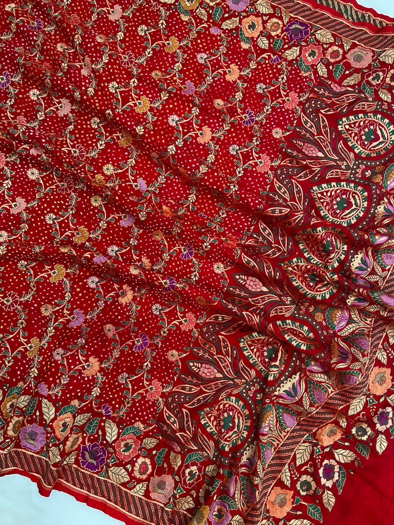 Pure Georgette Banarasi Bandhej Handloom Dupatta - The Handlooms