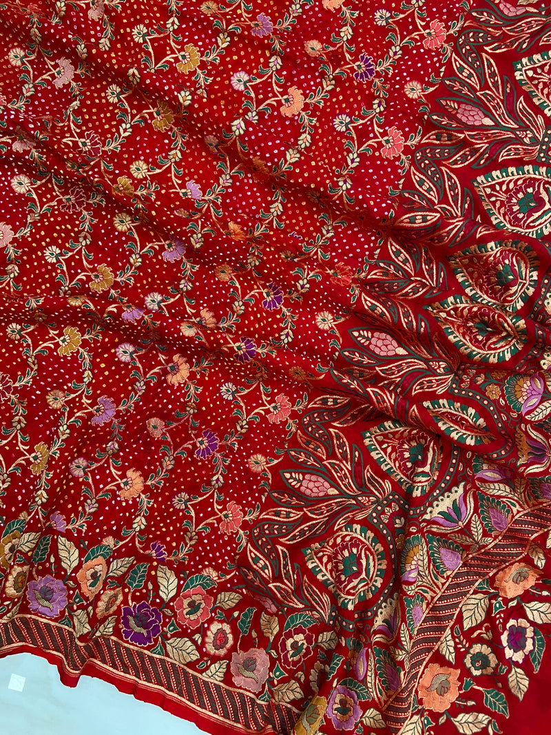 Pure Georgette Banarasi Bandhej Handloom Dupatta - The Handlooms