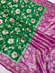 Pure Khaddi Georgette Handloom Banarasi Saree - All over Jaal Work with meenakari - The Handlooms