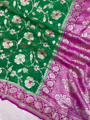 Pure Khaddi Georgette Handloom Banarasi Saree - All over Jaal Work with meenakari - The Handlooms