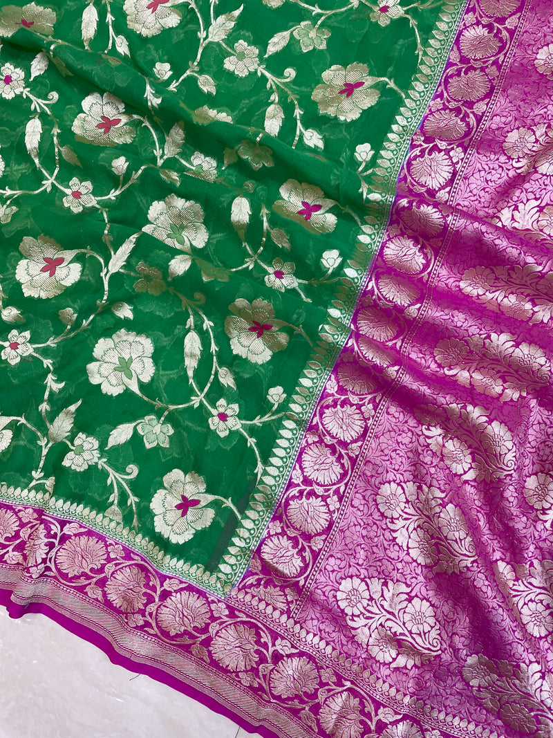 Pure Khaddi Georgette Handloom Banarasi Saree - All over Jaal Work with meenakari - The Handlooms