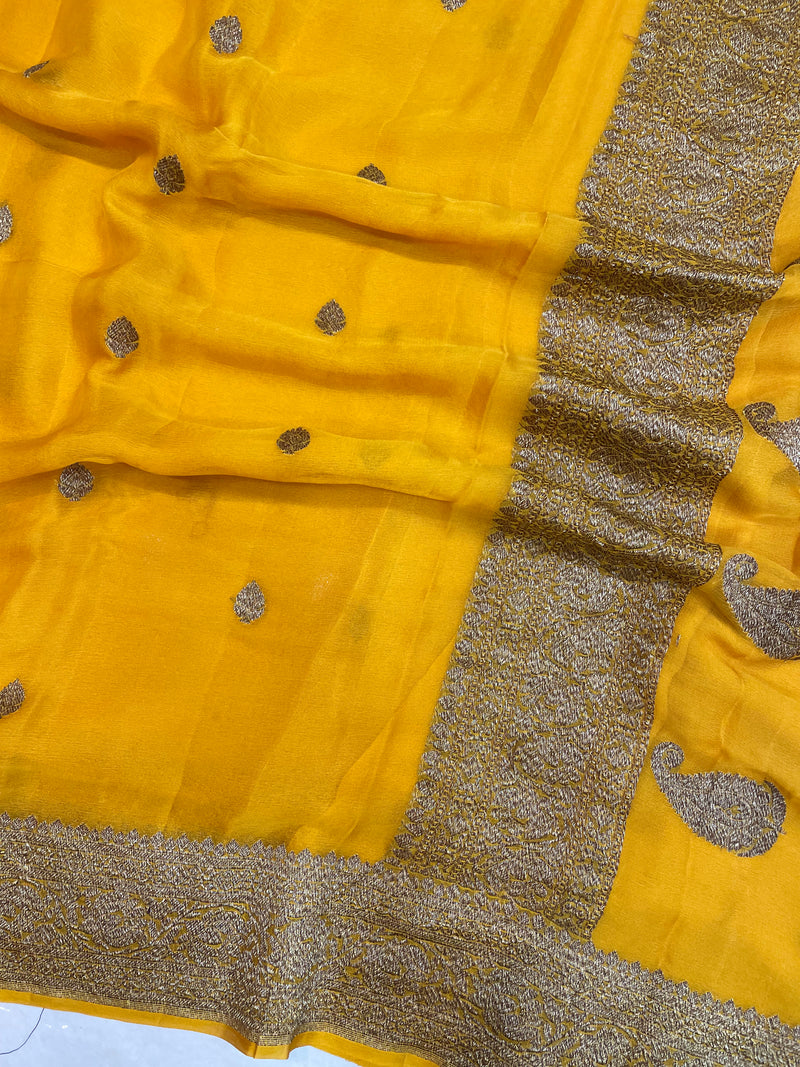 Pure Georgette Banarasi Saree - Antique Zari - The Handlooms