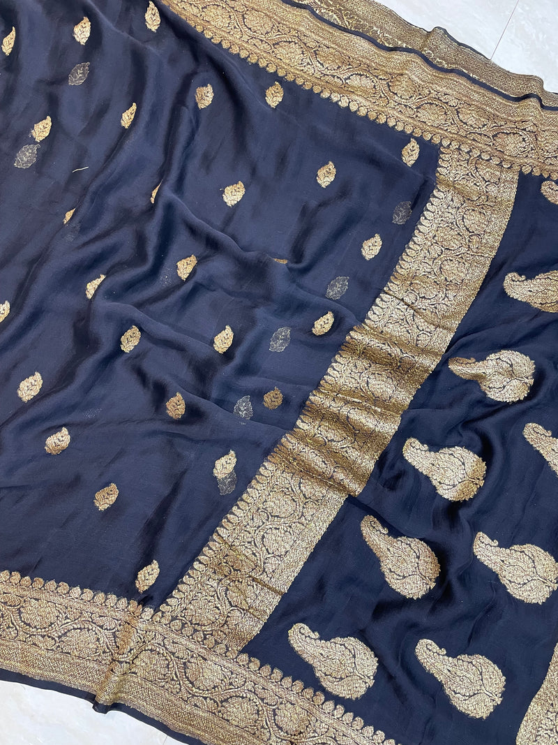 Pure Georgette Banarasi Saree - Antique Zari - The Handlooms