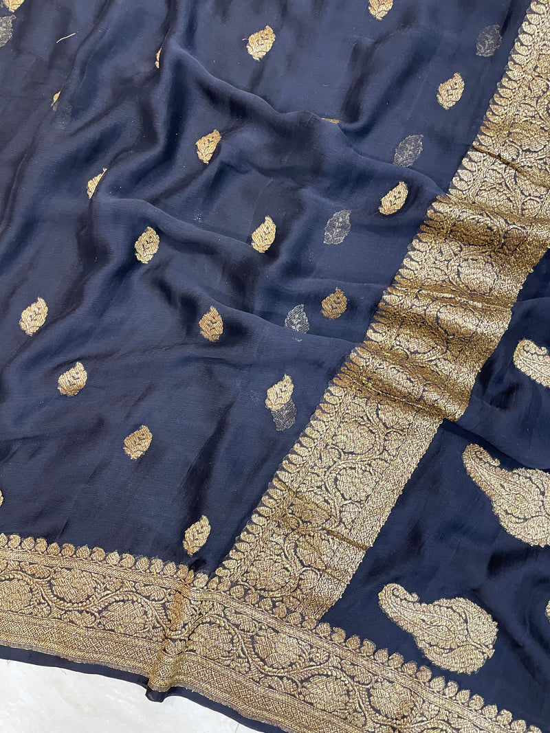Pure Georgette Banarasi Saree - Antique Zari - The Handlooms
