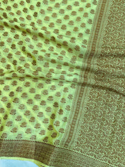 Lime Green Pure Chiffon Khaddi Banarasi Saree - The Handlooms
