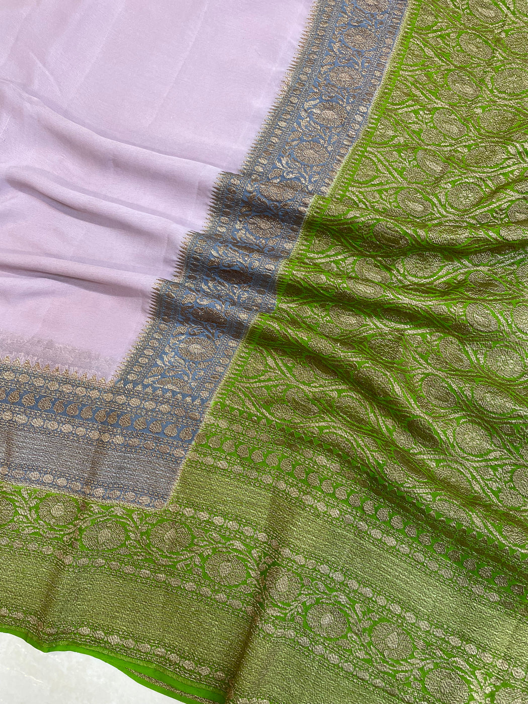 Khaddi Georgette Banarasi Saree -  Antique zari