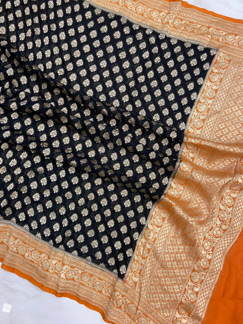 Pure Khaddi Georgette Dupatta - water zari - The Handlooms