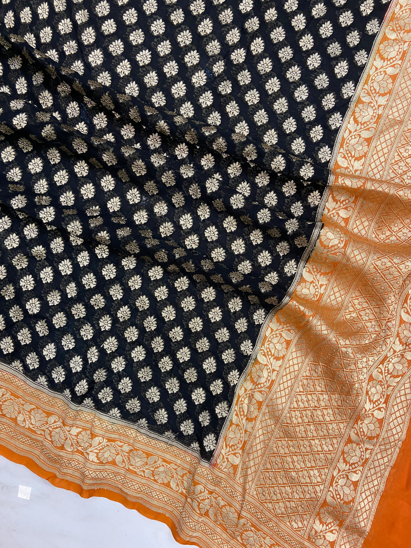 Pure Khaddi Georgette Dupatta - water zari - The Handlooms