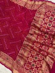 Pure Georgette Banarasi Bandhej Handloom Dupatta - The Handlooms