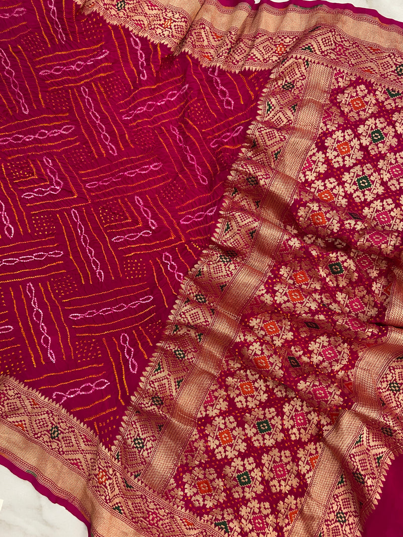 Pure Georgette Banarasi Bandhej Handloom Dupatta - The Handlooms