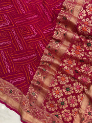 Pure Georgette Banarasi Bandhej Handloom Dupatta - The Handlooms