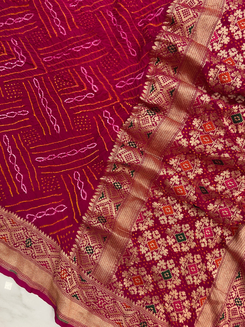Pure Georgette Banarasi Bandhej Handloom Dupatta - The Handlooms