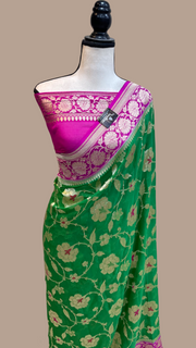 Pure Khaddi Georgette Handloom Banarasi Saree - All over Jaal Work with meenakari - The Handlooms