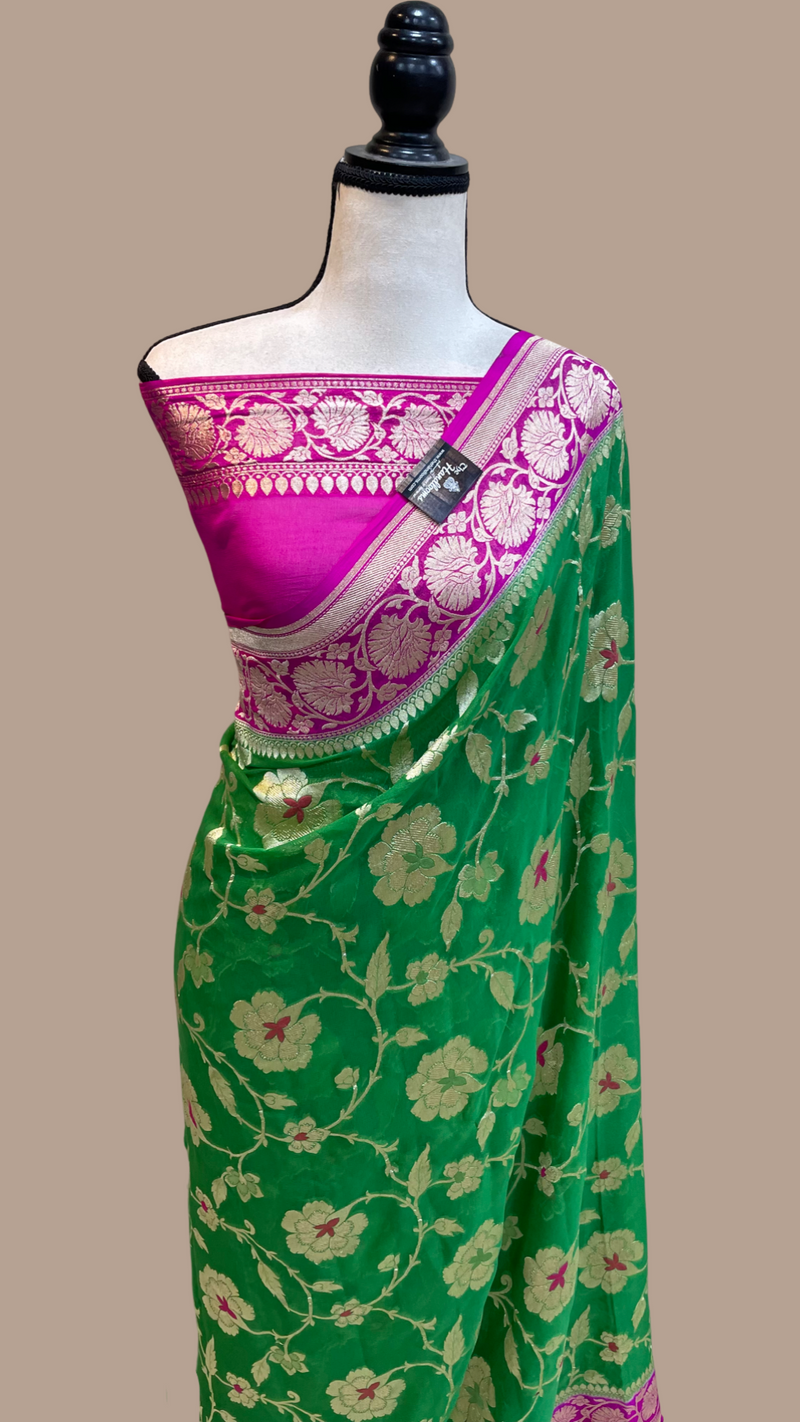 Pure Khaddi Georgette Handloom Banarasi Saree - All over Jaal Work with meenakari - The Handlooms
