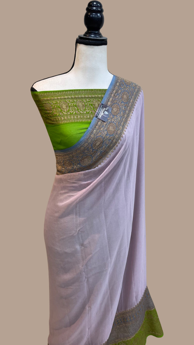 Pure Khaddi Georgette Banarasi Saree -  Antique zari - The Handlooms