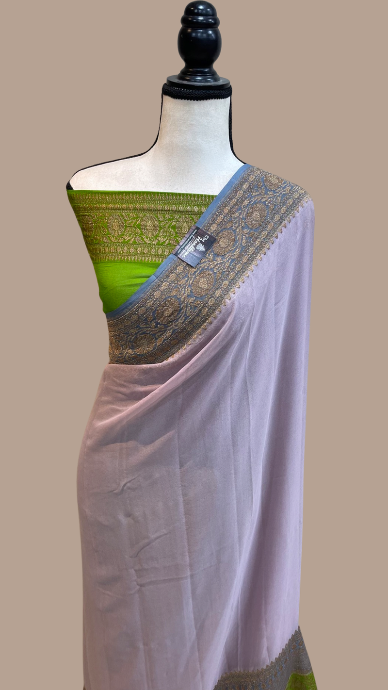 Pure Khaddi Georgette Banarasi Saree -  Antique zari - The Handlooms